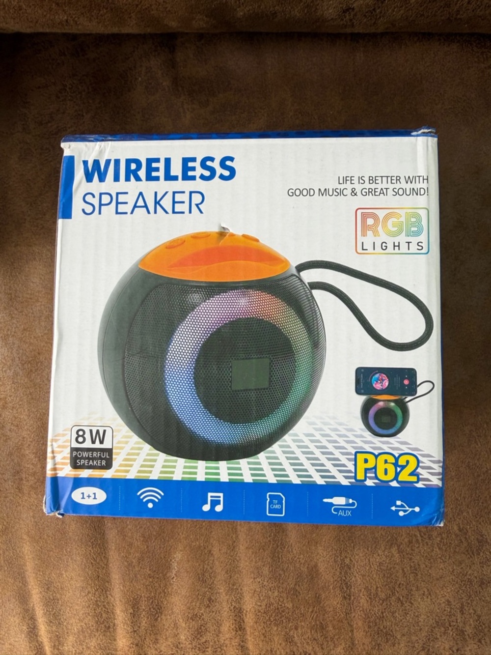 Wireless RGB Portable Speaker P62 - Black with Orange Top